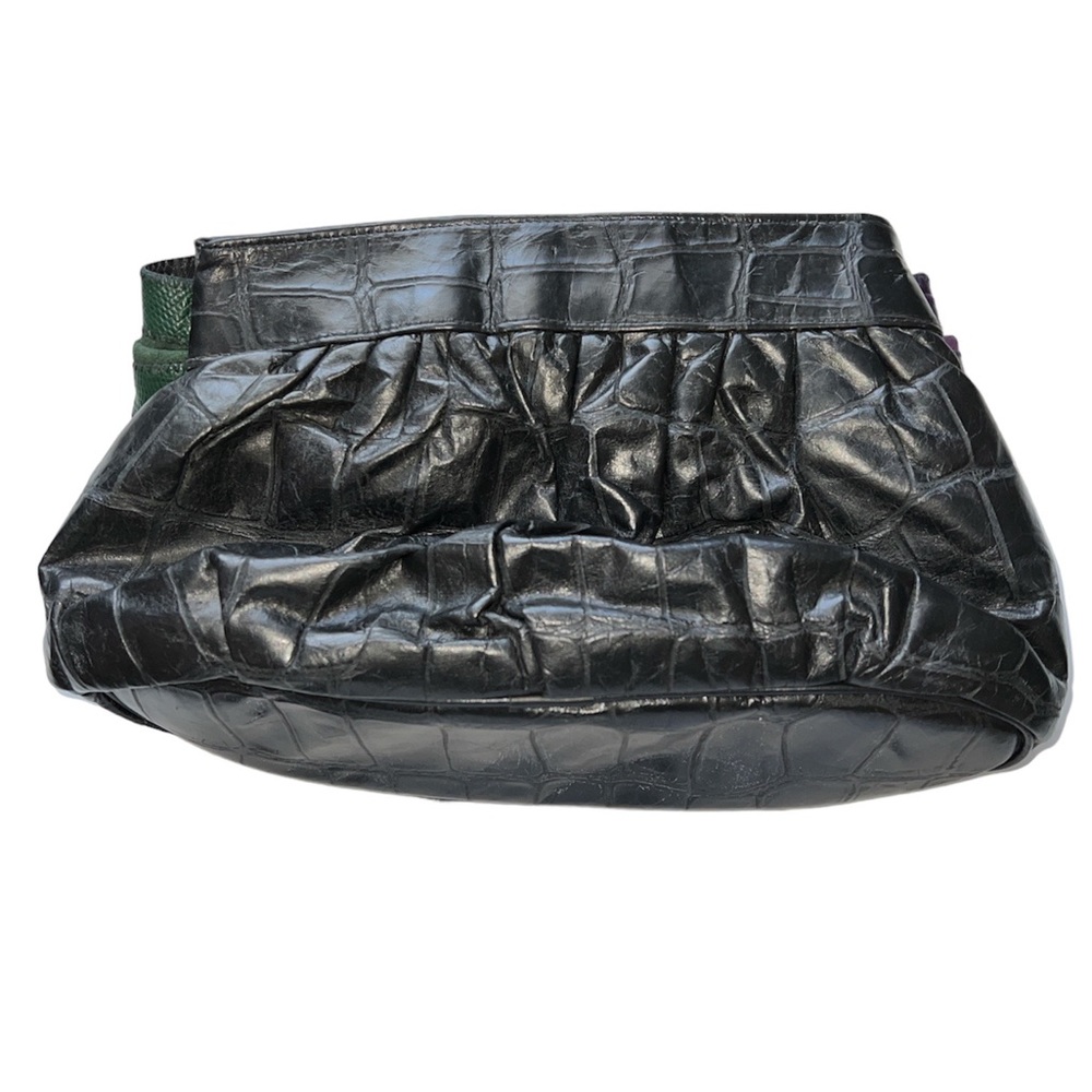 80's Black Samir🦎 Leather Reptile Patchwork Clutch Handbag🌵 - Picture 2 of 6